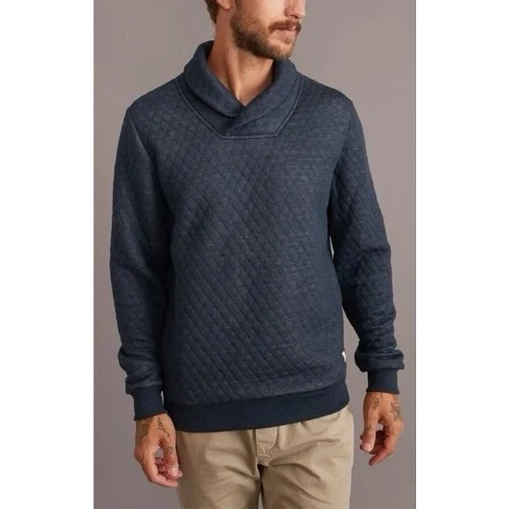 Marine Layer Mens Sweater Small Blue Corbet Shawl Collar Quilted Outdoor Preppy